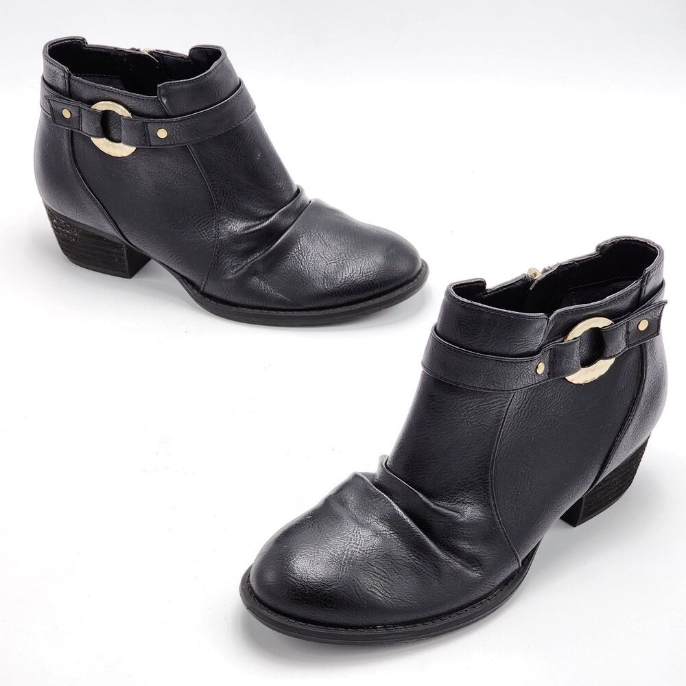 Dr. Scholls Janessa Buckle Ruched Heeled Ankle Boots Booties Black Size 8